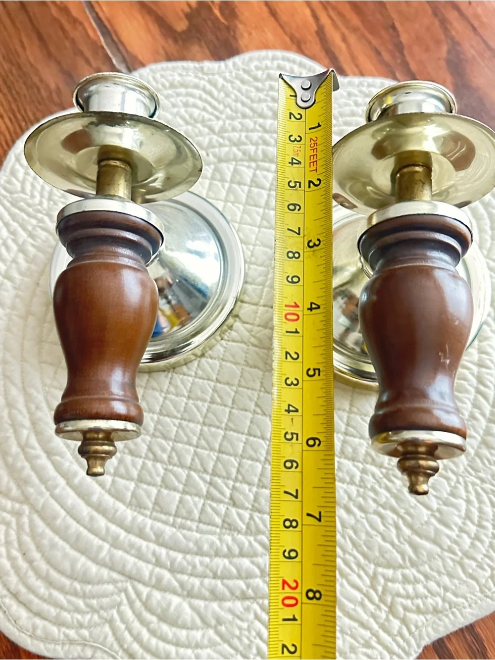 Pair of vintage metal/wood wall candle sconces